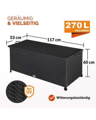 Gartenbox Polyrattan 270L Schwarz mit Rollen